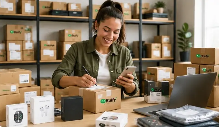 Emprendedora gestionando productos importados con Buify